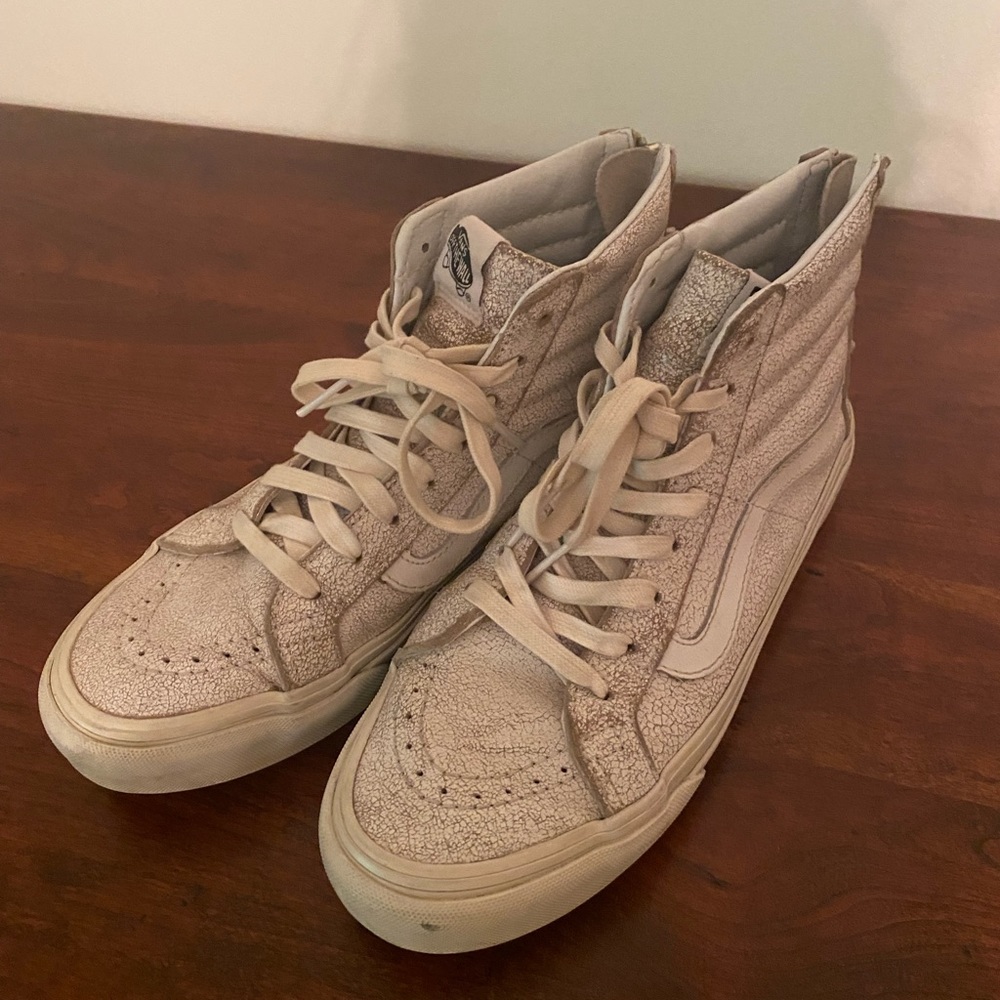 Vans high top white crackled leather 7.5